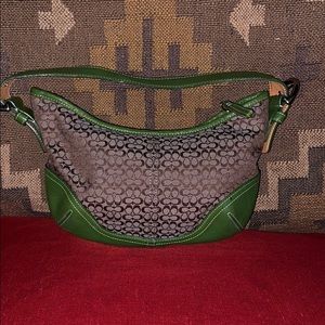 Authentic Coach Purse Green leather w/Tan canvas